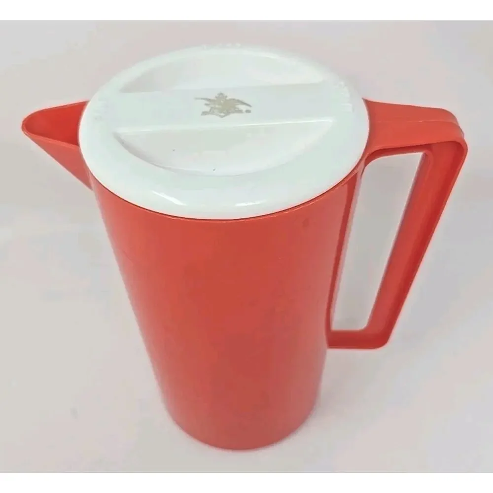 Vtg Anheiser Busch Advertising Juice Plastic Pitcher Red W‎ Lid 9.5